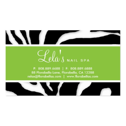 Animal Business Card Zebra Nail Salon Lime Angle
