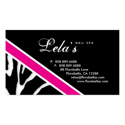 Animal Business Card Zebra Nail Salon Pink Angle (back side)