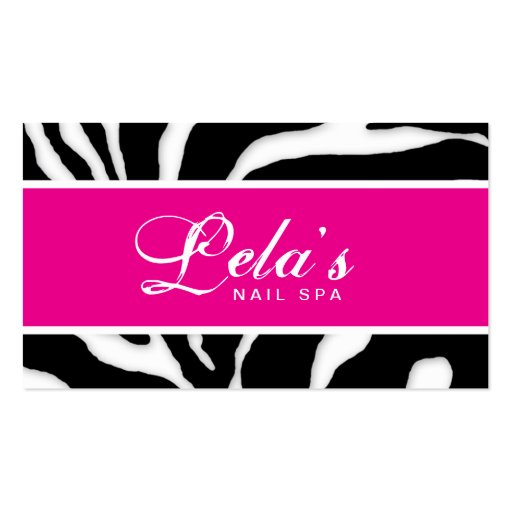 Animal Business Card Zebra Nail Salon Pink Angle (front side)