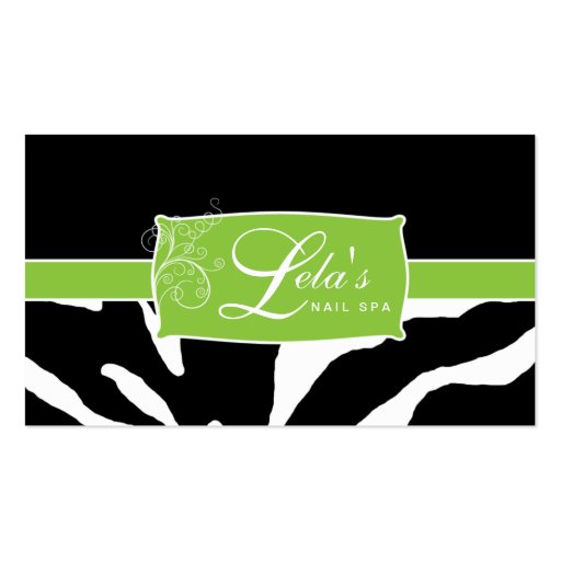 Animal Business Card Zebra Nail Salon Swirl Lime