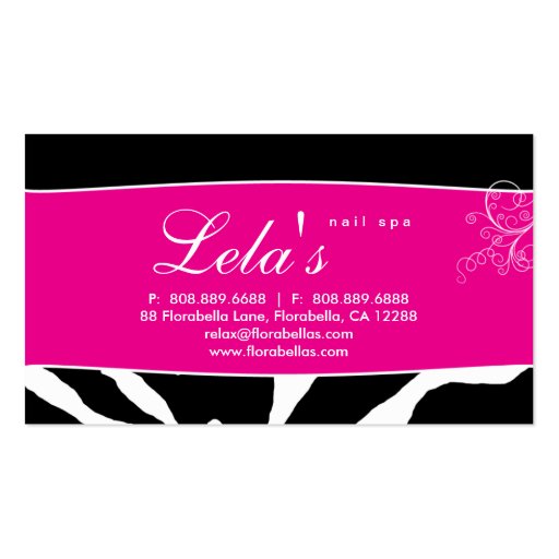 Animal Business Card Zebra Nail Salon Swirl Pink (back side)