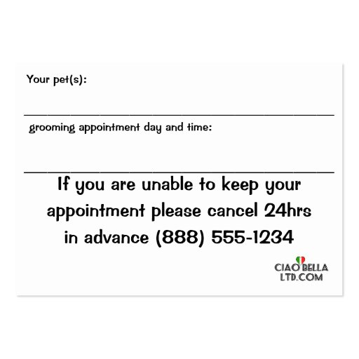 Animal Care Specialist Business Card Templates (back side)