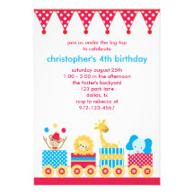 Animal Circus Train Birthday Invitations