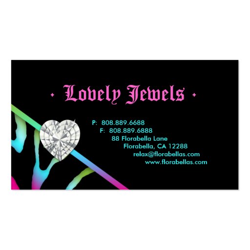 Animal Jewelry Zebra Nail Salon Pink Blue Lime Business Card (back side)