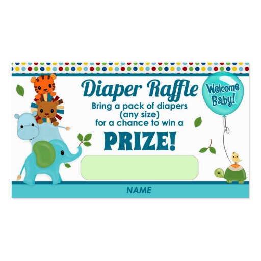Animal Parade Baby Shower DIAPER RAFFLE TICKETS Business Card Templates (front side)