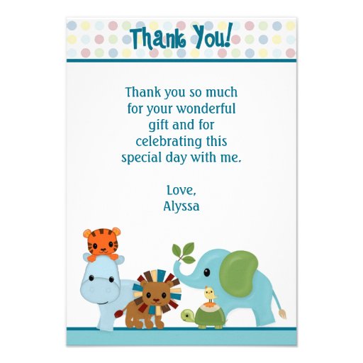 Animal Parade jungle Thank You 3.5"x5" APK (FLAT) Personalized Invitation