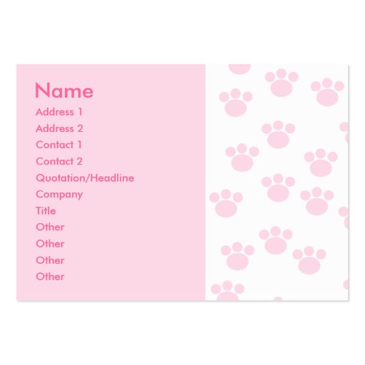 Animal Paw Print. Light Pink and White Pattern. Business Card