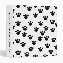 Animal Paw Print Pattern. Black and White. Binder