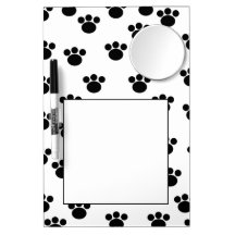 Animal Paw Print Pattern. Black and White. Dry Erase Board With Mirror