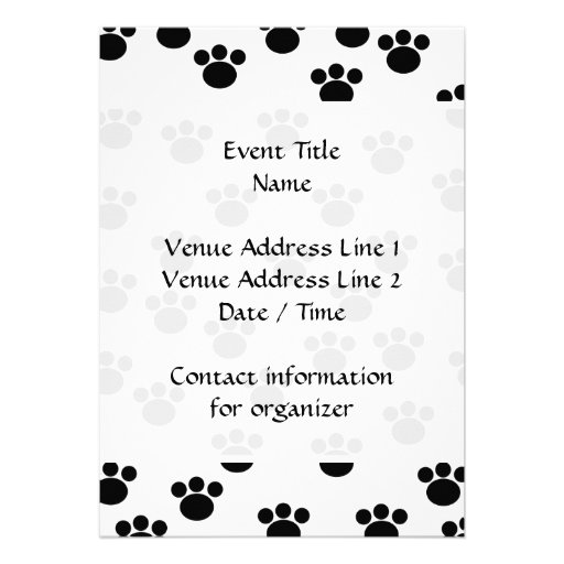 Animal Paw Print Pattern. Black and White. Custom Invitations