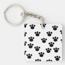 Animal Paw Print Pattern. Black and White. Square Acrylic Key Chain