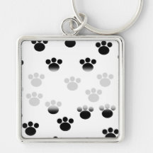 Animal Paw Print Pattern. Black and White. Keychains