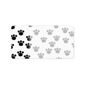 Animal Paw Print Pattern. Black and White. Address Label
