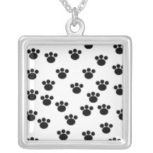 Animal Paw Print Pattern. Black and White. Necklace