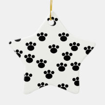 Animal Paw Print Pattern. Black and White. Christmas Ornaments