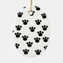 Animal Paw Print Pattern. Black and White. Christmas Ornaments