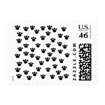 Animal Paw Print Pattern. Black and White. Postage Stamps