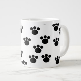 Animal Paw Print Pattern. Black and White. 20 Oz Large Ceramic Coffee Mug