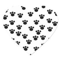 Animal Paw Print Pattern. Black and White. Heart Sticker