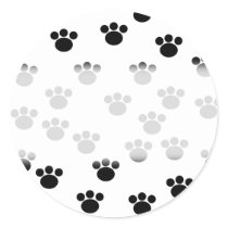 Animal Paw Print Pattern. Black and White. Round Stickers