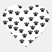 Animal Paw Print Pattern. Black and White. Heart Sticker