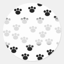 Animal Paw Print Pattern. Black and White. Round Stickers
