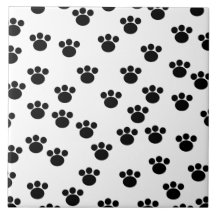 Animal Paw Print Pattern. Black and White. Ceramic Tile