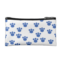 Animal Paw Print Pattern. Blue and White. Makeup Bag