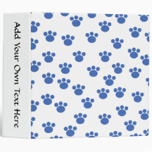 Animal Paw Print Pattern. Blue and White. Vinyl Binders