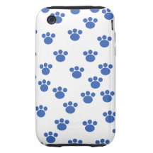 Animal Paw Print Pattern. Blue and White. iPhone 3 Tough Cases