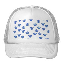 Animal Paw Print Pattern. Blue and White. Hats