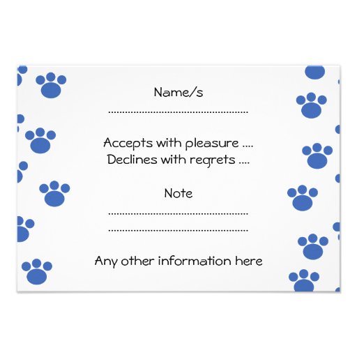 Animal Paw Print Pattern. Blue and White. Personalized Invites