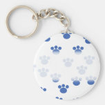Animal Paw Print Pattern. Blue and White. Keychains