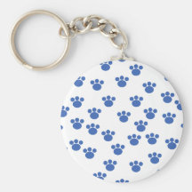 Animal Paw Print Pattern. Blue and White. Key Chain