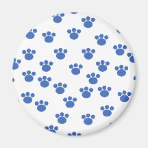 Animal Paw Print Pattern. Blue and White. Fridge Magnet