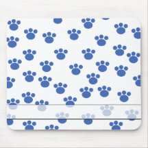 Animal Paw Print Pattern. Blue and White. Mouse Pads