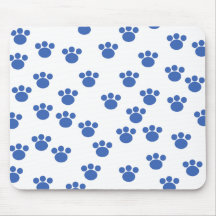 Animal Paw Print Pattern. Blue and White. Mouse Pad