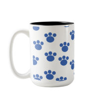 Animal Paw Print Pattern. Blue and White. Coffee Mug