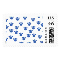 Animal Paw Print Pattern. Blue and White. Postage Stamp