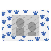 Animal Paw Print Pattern. Blue and White. Rectangular Magnets