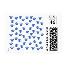 Animal Paw Print Pattern. Blue and White. Stamps