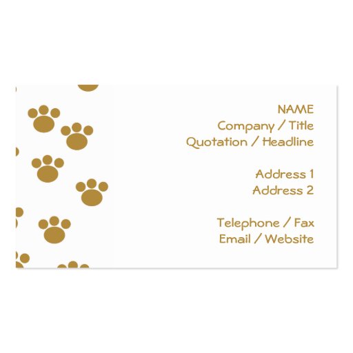 Animal Paw Prints. Brown and White Pattern. Business Card