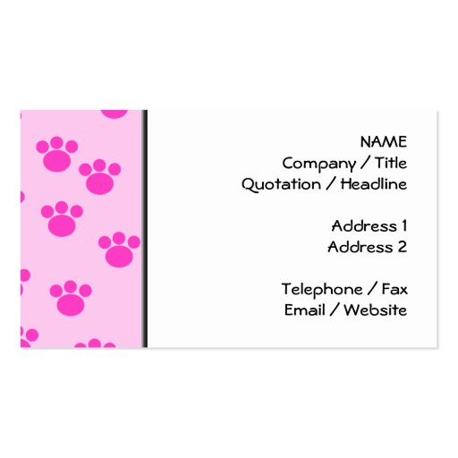 Animal Paw Prints. Light Pink and Bright Pink. Business Card (front side)