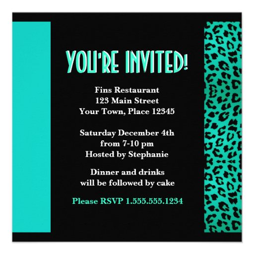 Animal Print Aqua Blue Leopard Black & White Zebra Personalized Invite