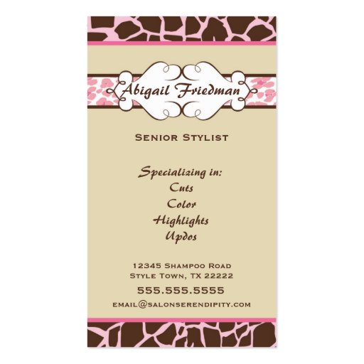 Animal Print Business Card: Pink (front side)