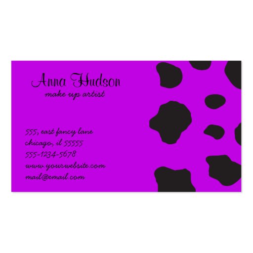 Animal Print Fur Skin Cow Purple Black Business Cards (front side)