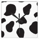 Animal Print Fur Skin Cow White, Black Square Wall Clock