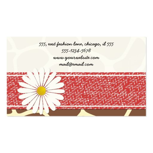 Animal Print Fur Skin Giraffe Brown Yellow Red Business Card Templates (back side)