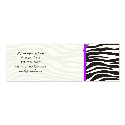 Animal Print Fur Skin Zebra Black White Purple Business Card Templates (back side)