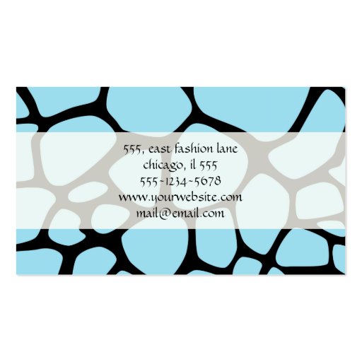 Animal Print (Giraffe Pattern) - Black Blue White Business Card Template (back side)